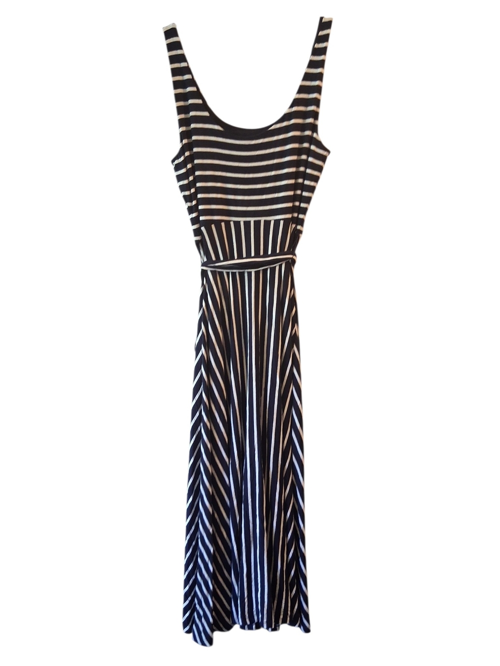 LOFT Navy and White Striped Tie-Waist Midi Dress - Picture 4 of 6